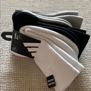 Adidas Womens Casual Crew Socks - Black, Gray, and White 3-Pack